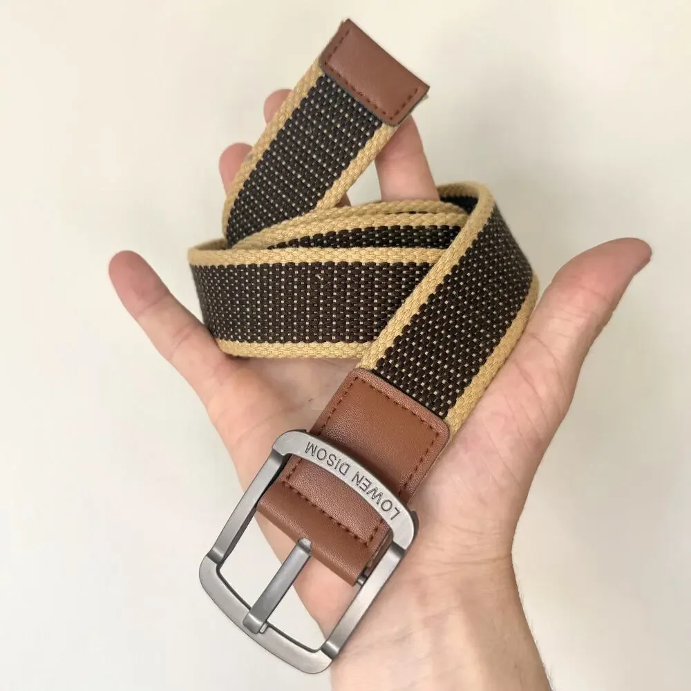 Vintage Brown Tan Canvas Belt Adjustable Fits 26-36 Unisex Streetwear Style